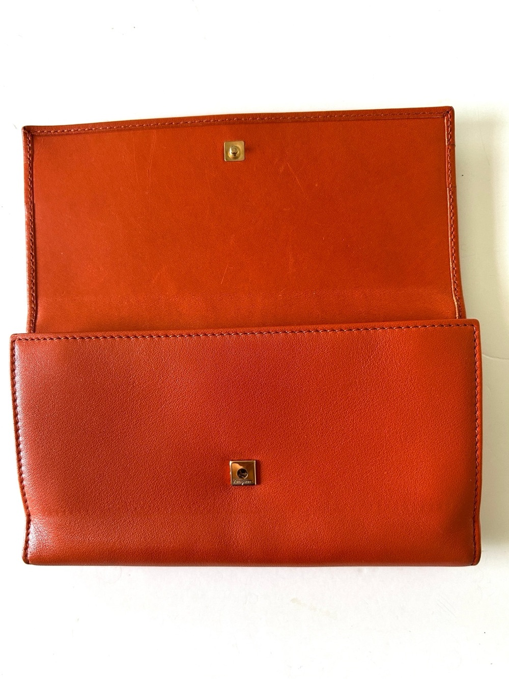 Salvatore Ferragamo Orange Leather Clasp Wallet with Gold Hardware - Picture 4 of 10